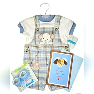 NWT Little Wonders Newborn 0-3 Months Overalls/T-Shirt Set And Booties Bundle
